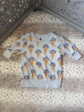 Tea Collection blue puff sleeve top girls 4T rainbow ice cream girlhoodcore